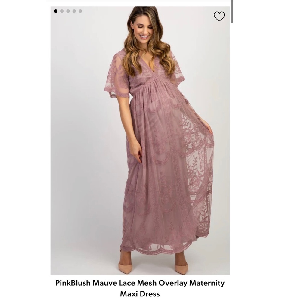 Pink Blush Mauve Lace Mesh Overlay Maternity Maxi Dress